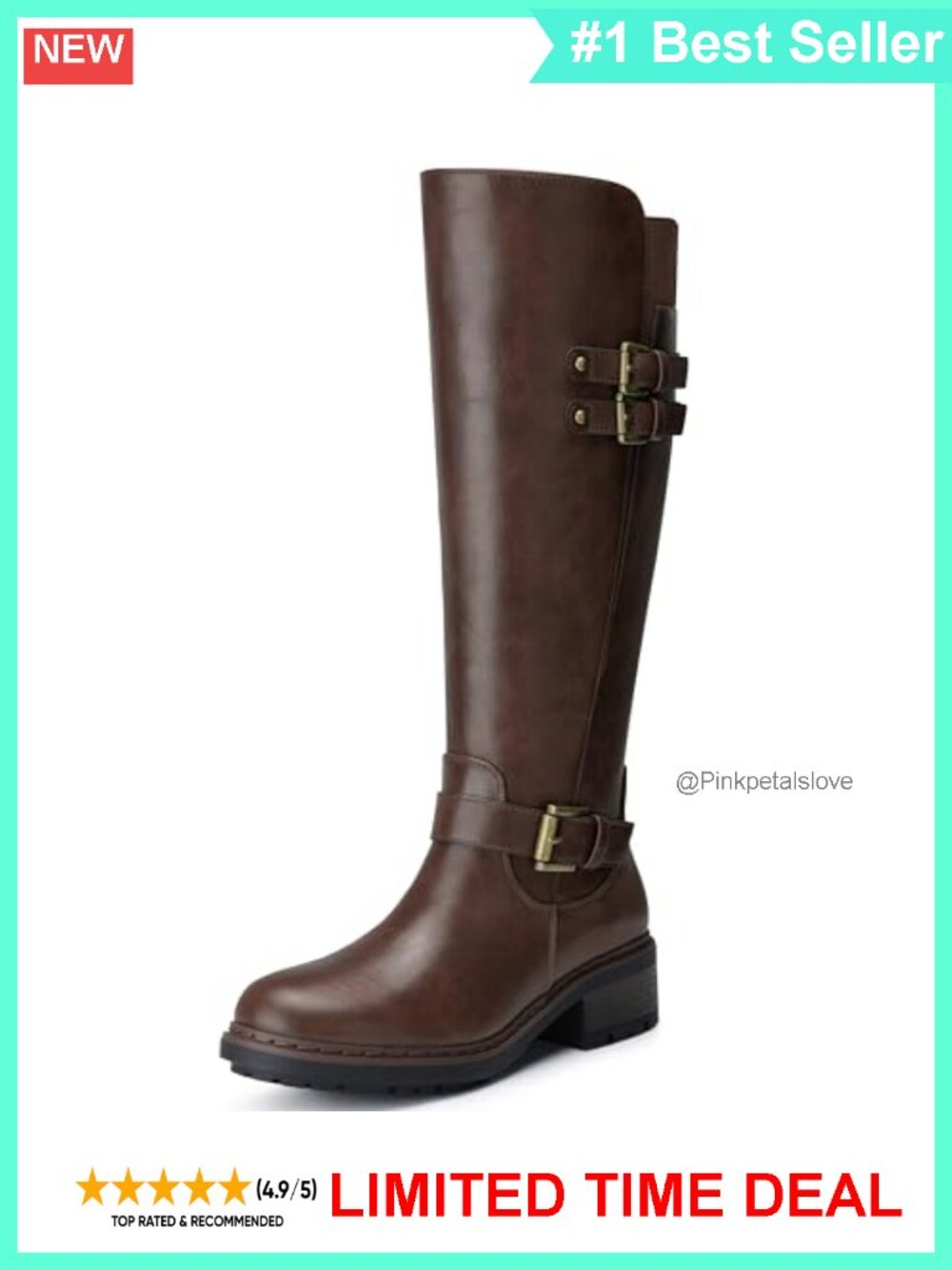 PU Leather Knee High Boots Round Toe Zipper Motorcycle Riding